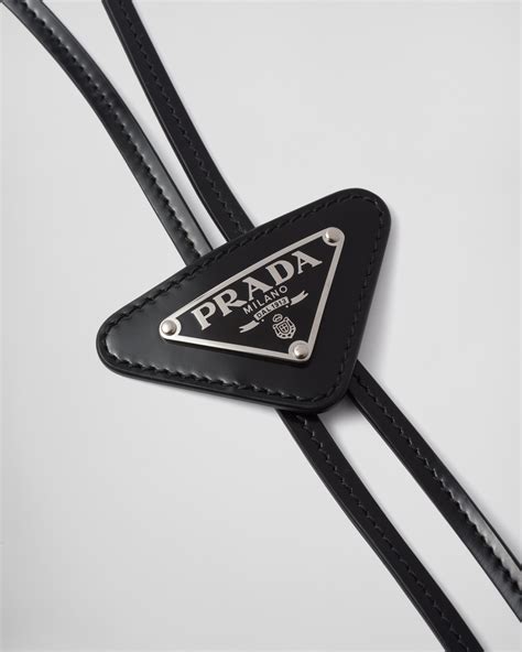 prada triangle logo tie|Black Brushed Leather Bolo Tie .